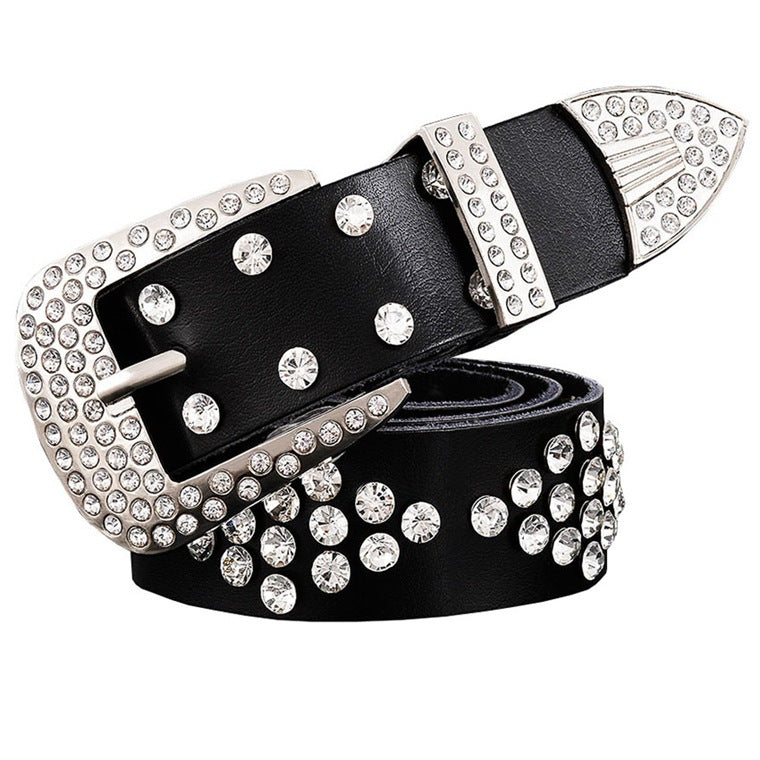 Women's Leather Rhinestones Belt