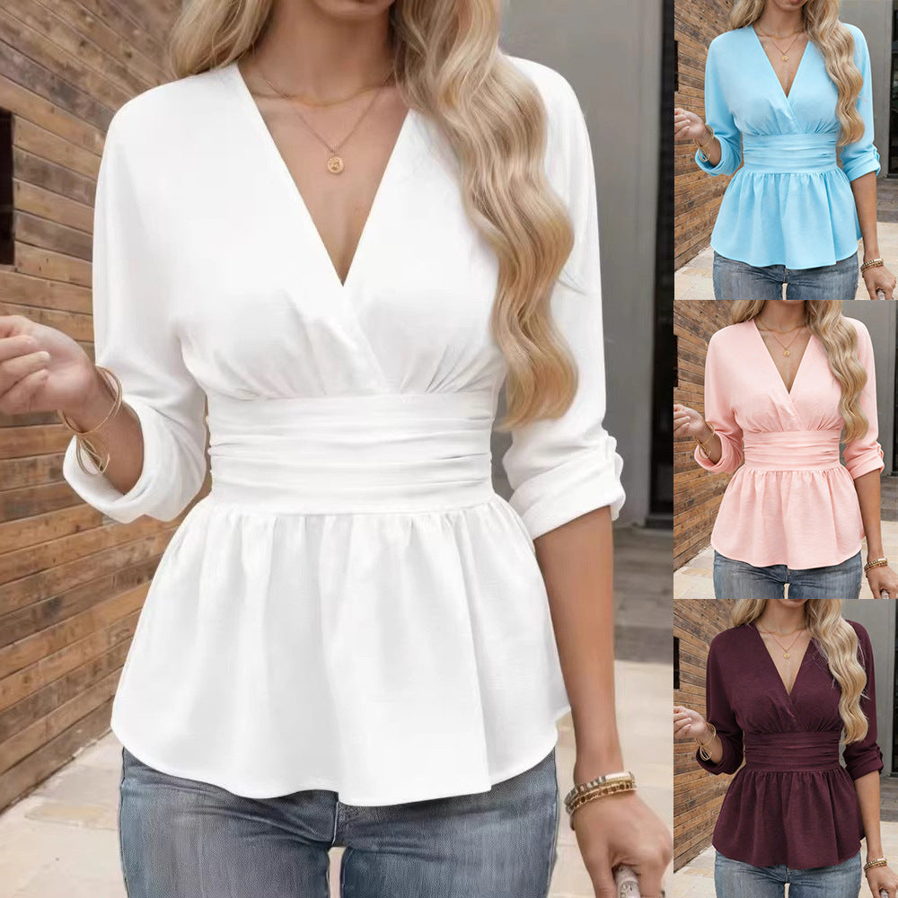 Womens Solid-Color Long-Sleeve Pullover