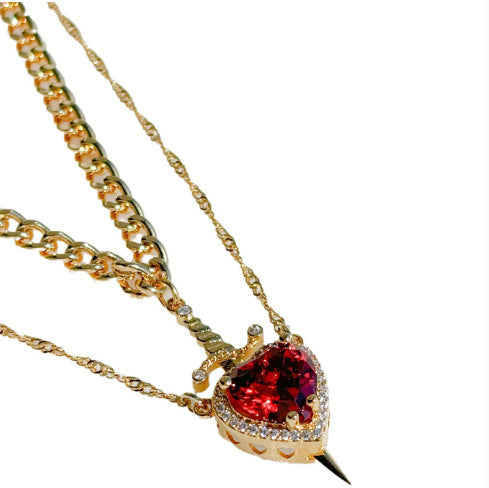 Heart And Sword Necklace Set