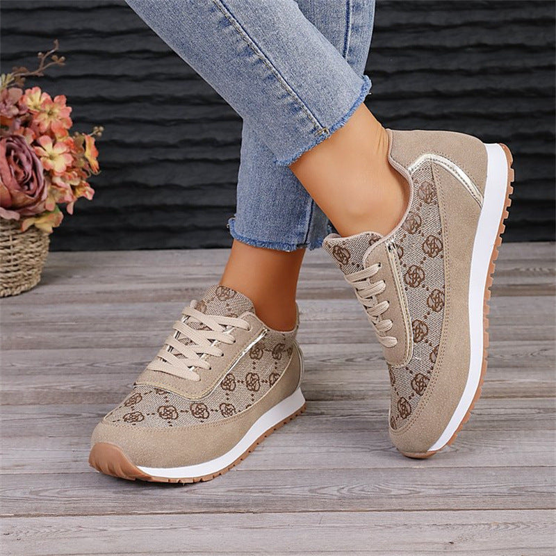 Flower Print Lace-up Sneakers Flats