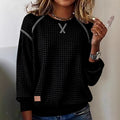 Womens Vintage Crew-Neck Jacquard Plaid Knit Sweater