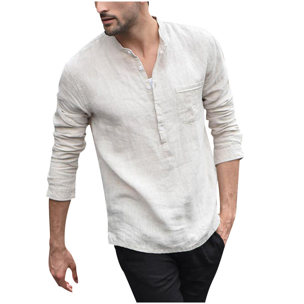 Men's Vintage Linen Shirts Button-Up