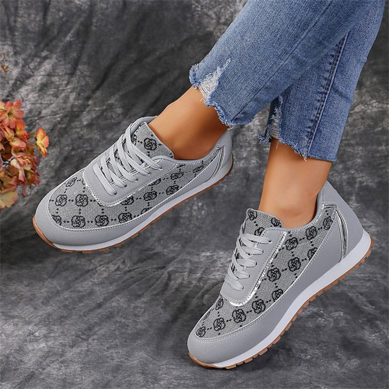 Flower Print Lace-up Sneakers Flats