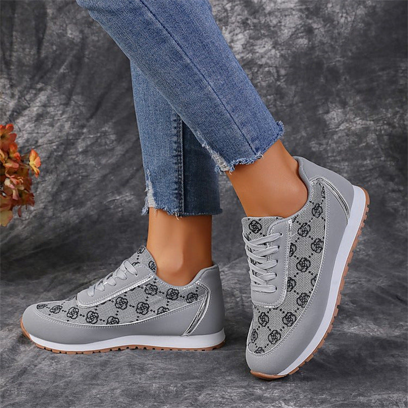 Flower Print Lace-up Sneakers Flats