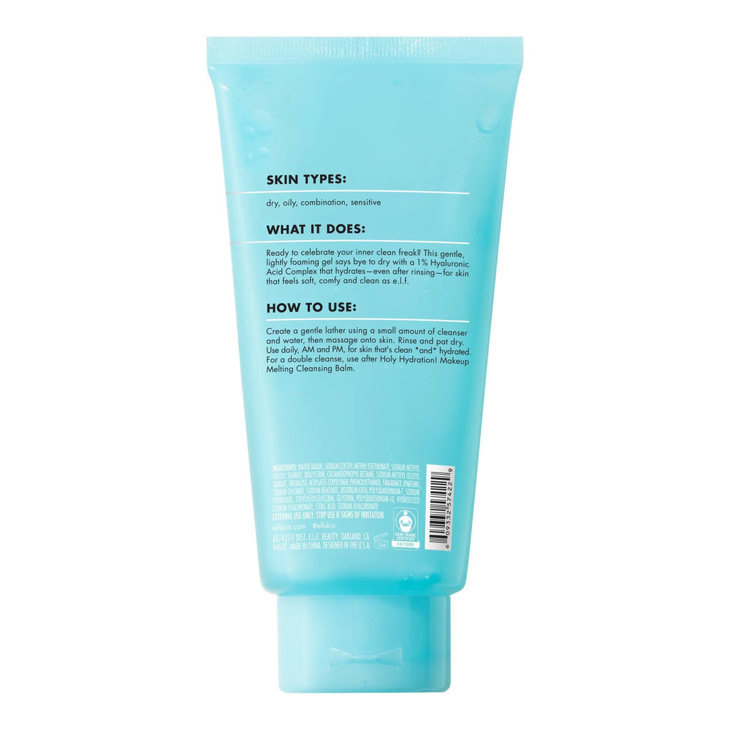 E.L.F. SKIN Holy Hydration! Clean Freak Daily Cleanser, Gentle Hydrating Gel Face Cleanser, 1% Hyaluronic Acid Complex, 5.5 Fl Oz