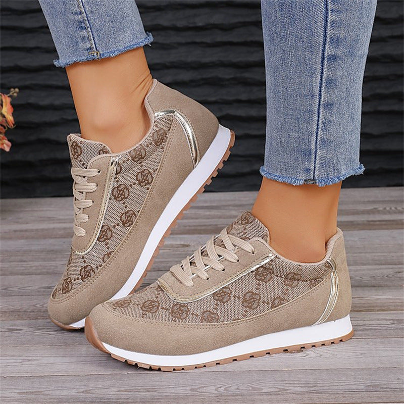 Flower Print Lace-up Sneakers Flats