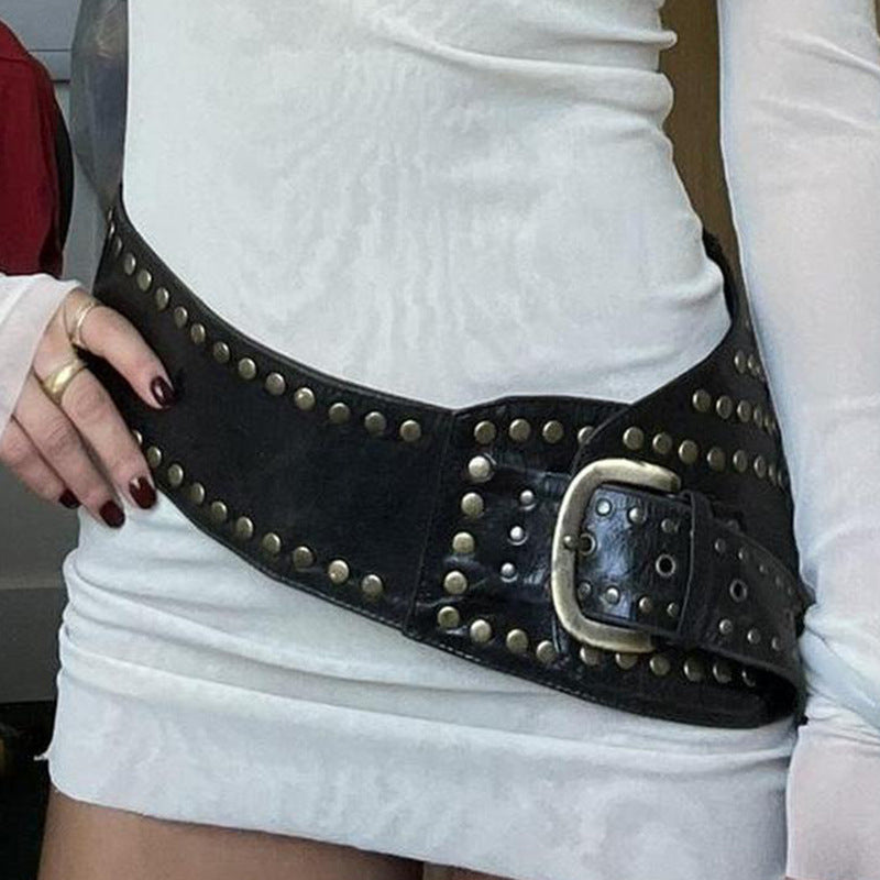 American Retro Leather Wide Belt