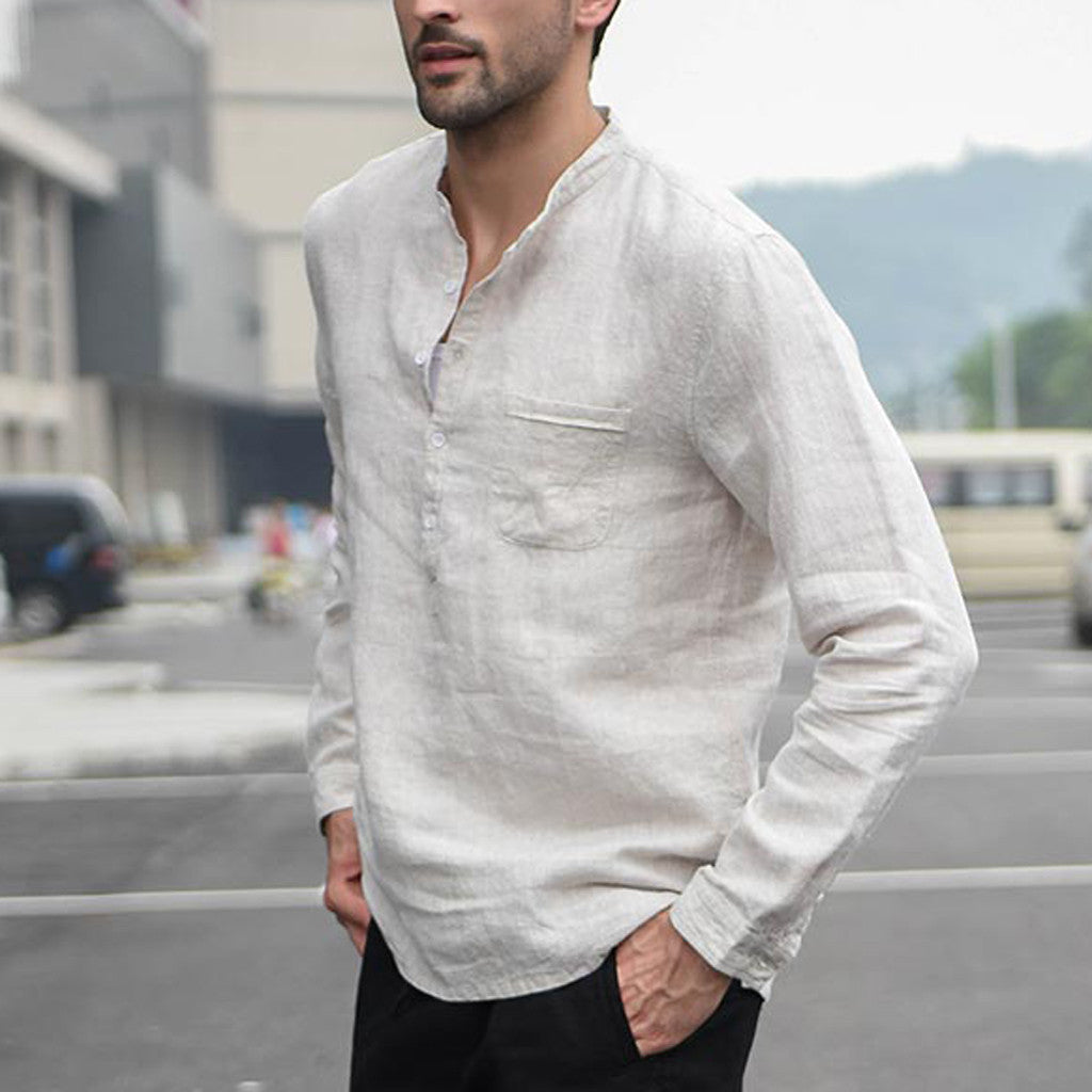 Men's Vintage Linen Shirts Button-Up