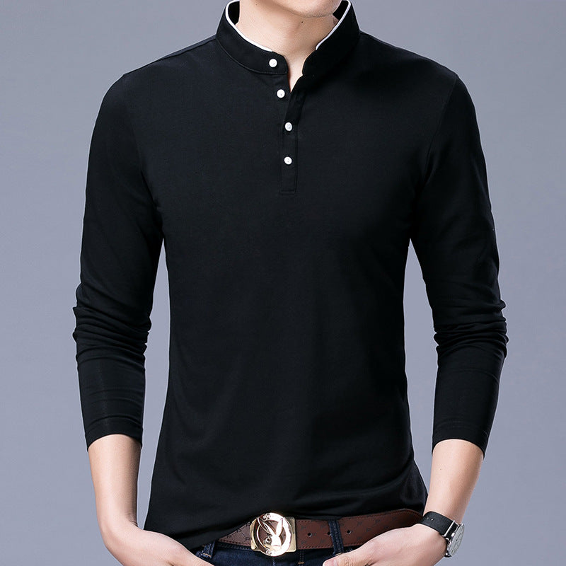Mens Cotton Stand Collar T-Shirt