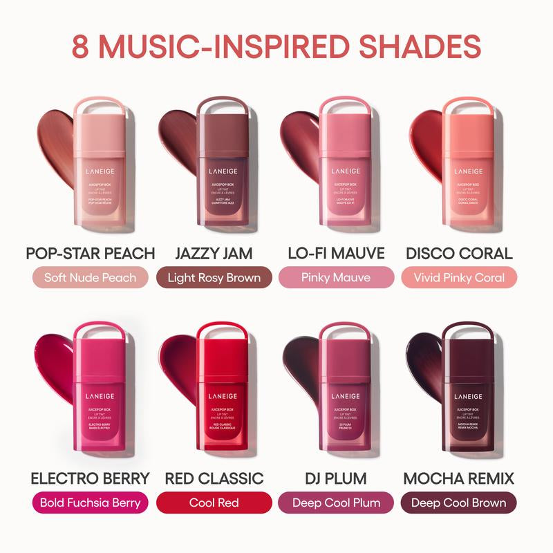 Laneige Juicepop Box Lip Tint, Lip Oil Stain, 8 Buildable Tints, Lasting Color