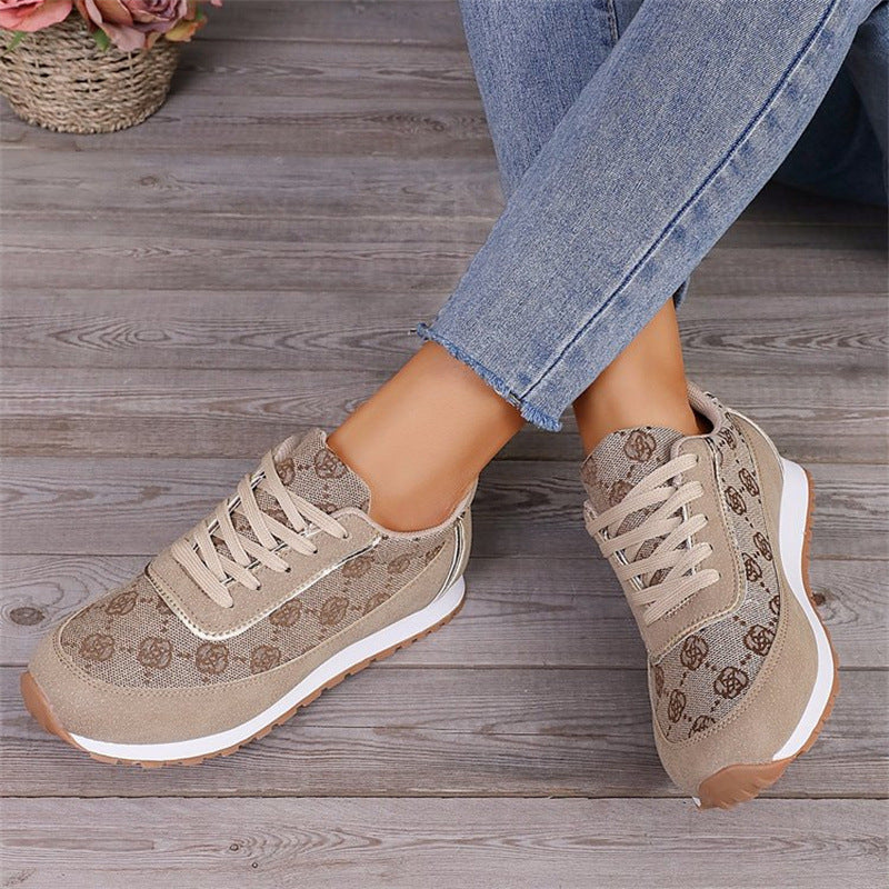 Flower Print Lace-up Sneakers Flats