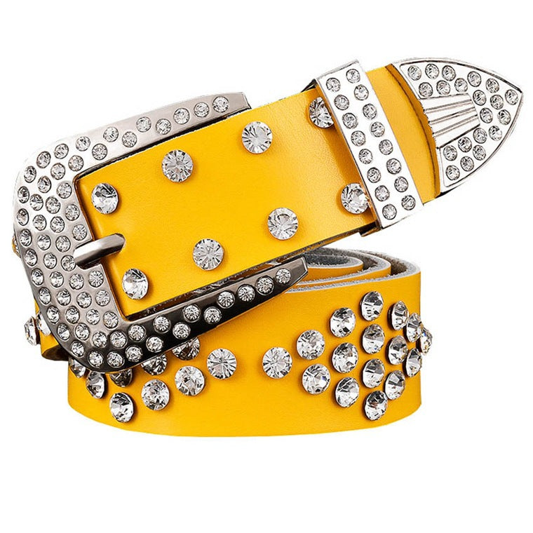 Women's Leather Rhinestones Belt