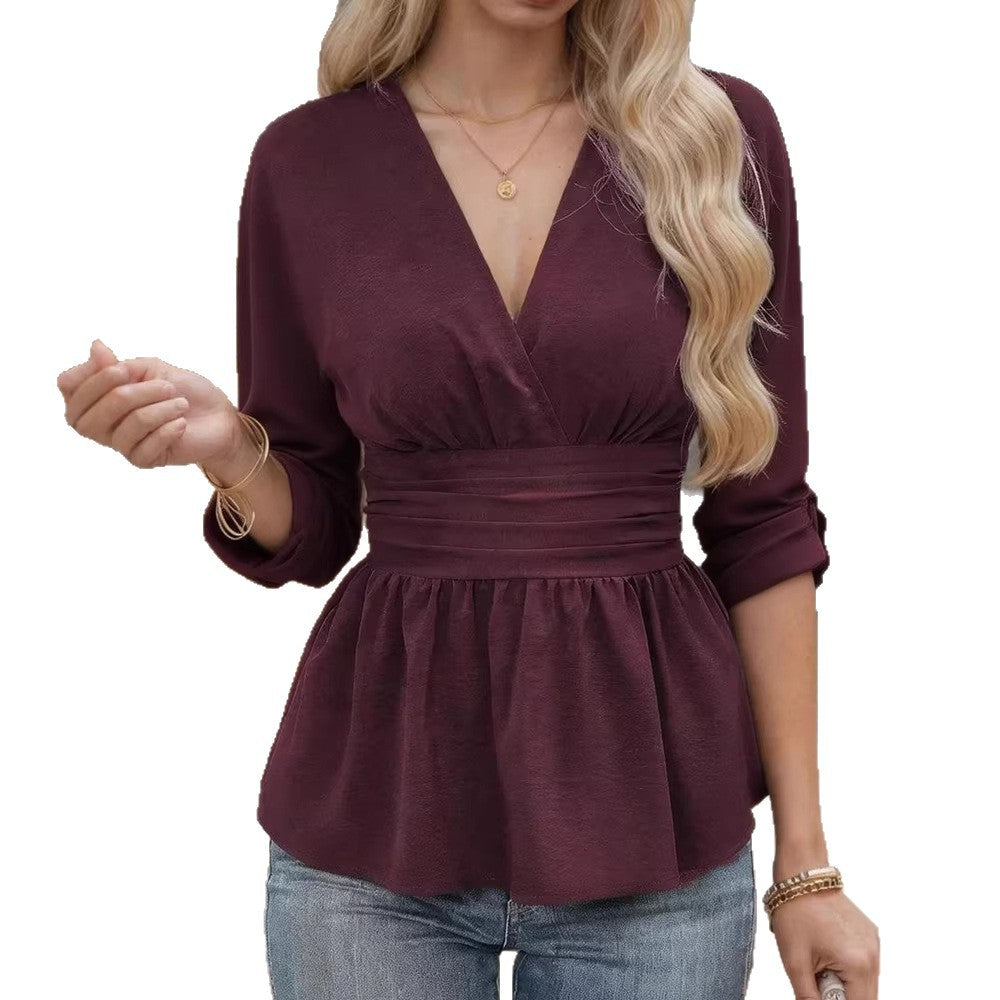 Womens Solid-Color Long-Sleeve Pullover