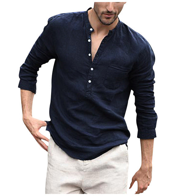 Men's Vintage Linen Shirts Button-Up