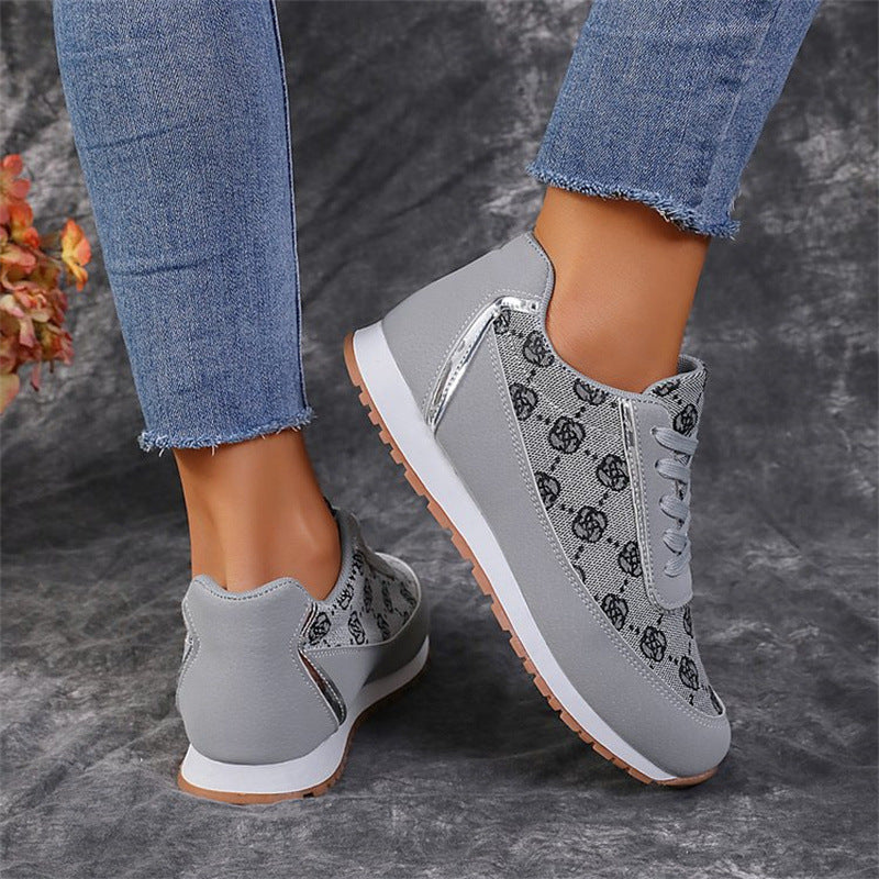 Flower Print Lace-up Sneakers Flats