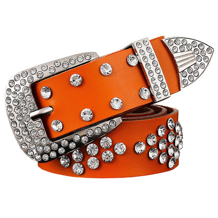 Women's Leather Rhinestones Belt